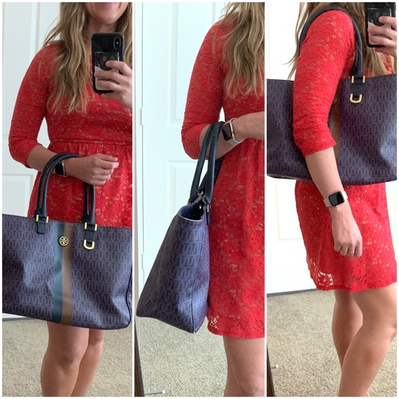 Tory Burch Handbags - Tory Burch Rare Roslyn Tote Large Blue Brown